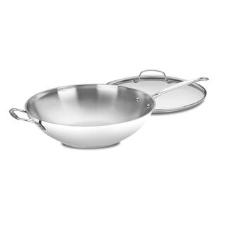 Chef's Classic Stainless 14" Stir-Fry Pan with Helper Handle & Glass Cover